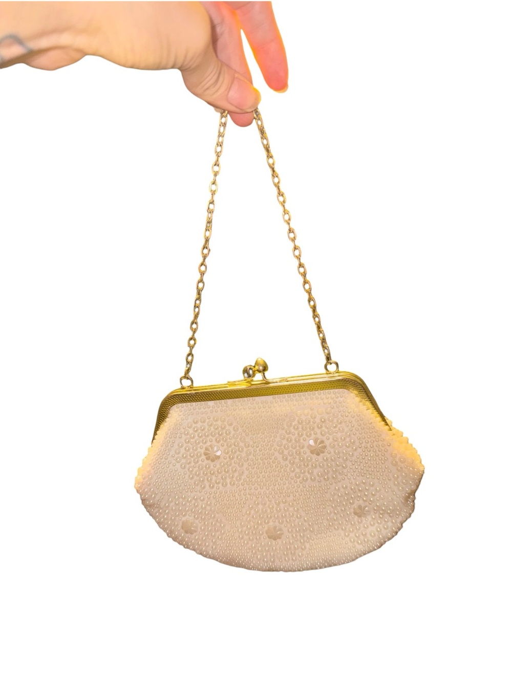 Vintage Du Val white beaded evening bag